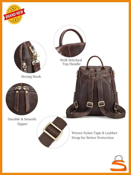 Leather Backpack Purse for Women Anti-Theft Rucksack Shoulder Bag Medium